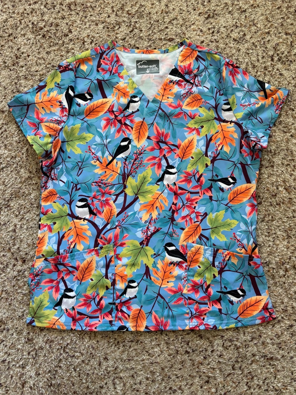 Butter-Soft Stretch Fall Printed Scrub Top- Set Of Three Tops - Picture 9 of 16